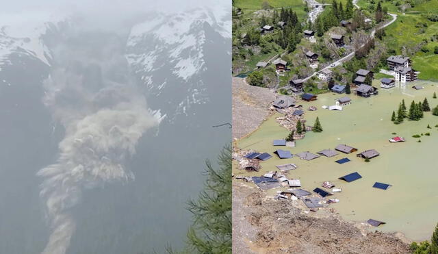 El colapso del glaciar en Suiza no solo ha dejado daños materiales, sino una persona desaparecida. Foto: composición LR/X El colapso del glaciar en Suiza no solo ha dejado daños materiales, sino una persona desaparecida. Foto: composición LR/X