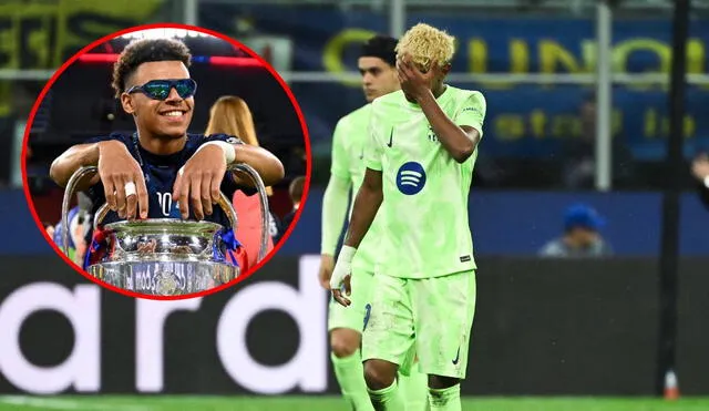 Desiré Doué le ganó a Lamine Yamal como mejor jugador joven de la UEFA Champions League. Foto: composición GLR/AFP Desiré Doué le ganó a Lamine Yamal como mejor jugador joven de la UEFA Champions League. Foto: composición GLR/AFP