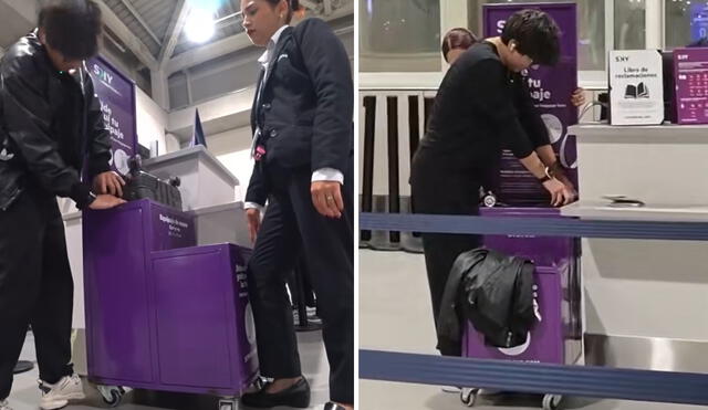 El apoyo de un amigo fue clave para liberar el equipaje. Foto: composición LR/ TikTok El apoyo de un amigo fue clave para liberar el equipaje. Foto: composición LR/ TikTok