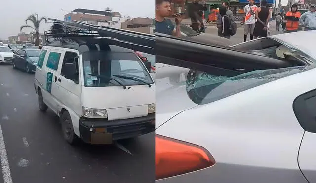 Al parecer, las varillas no estuvieron atadas adecuadamente y terminaron impactando en un auto pequeño. Foto: composición LR/ TikTok/ @roderto35 Al parecer, las varillas no estuvieron atadas adecuadamente y terminaron impactando en un auto pequeño. Foto: composición LR/ TikTok/ @roderto35