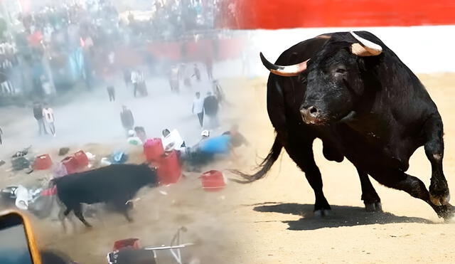 El toro embistió a los asistentes generando el caos en Andamarca. Foto: composición LR/ TikTok/ @agenciadigitalnoticias