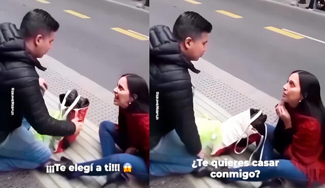 La joven se puso de rodillas y le suplicó a su novio que se casara con ella, lo que desató críticas en las redes sociales. Foto: composición LR/ TikTok/ @pulsonoticias