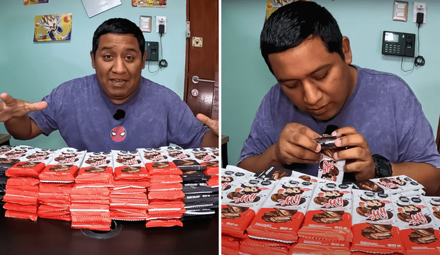 El creador de contenido peruano busco el boleto dorado en más de 101 paquetes de chocolates de HH. Foto: composición LR/YouTube/Mi receta magica El creador de contenido peruano busco el boleto dorado en más de 101 paquetes de chocolates de HH. Foto: composición LR/YouTube/Mi receta magica