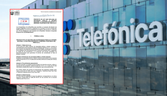 El Proyecto de Ley N.º 11565/2024-CR busca nacionalizar Telefónica del Perú S.A.A. Foto: composición/Andina El Proyecto de Ley N.º 11565/2024-CR busca nacionalizar Telefónica del Perú S.A.A. Foto: composición/Andina