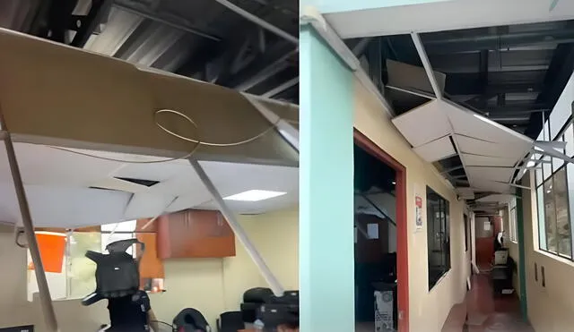 Se desploma parte del techo de Depincri Los Olivos tras sismo de 6,1. Foto: Composición LR/Captura de pantalla de YouTube