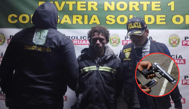Detienen a sujeto que pedía limosna y robaba a personas con pistola falsa en Los Olivos. Foto: PNP/Composición LR Detienen a sujeto que pedía limosna y robaba a personas con pistola falsa en Los Olivos. Foto: PNP/Composición LR