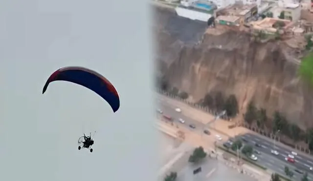 El joven volaba en parapente y notó como el acantilado de la Costa Verde se derrumbaba producto del sismo. Foto: composición LR/ TikTok/ @ebertvalverde75