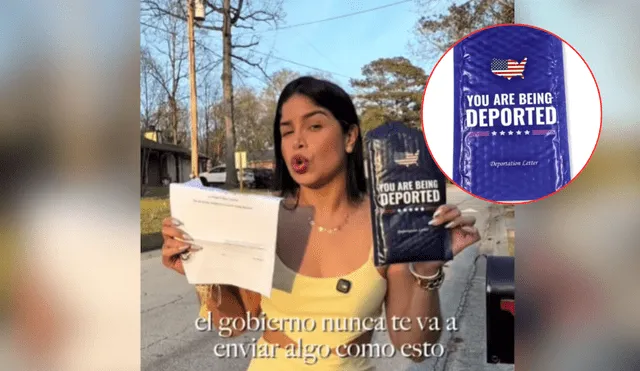 Inmigrante muestra el paquete que le llegó con el mensaje de que será deportada