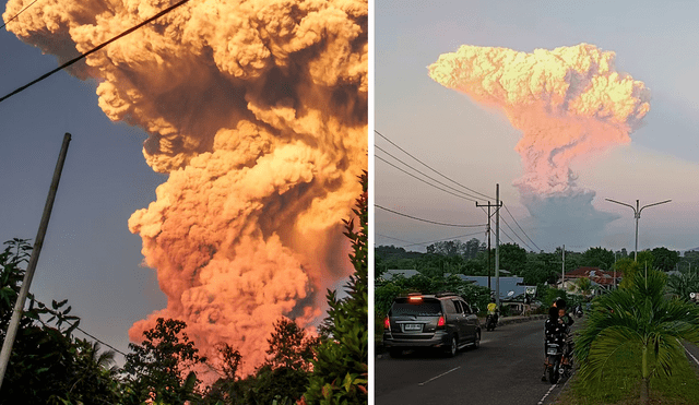 El volcán Lewotobi Laki-Laki, en el sur de Indonesia, entró en erupción y formó ceniza al aire. Foto: Composición LR/AFP/EFE El volcán Lewotobi Laki-Laki, en el sur de Indonesia, entró en erupción y formó ceniza al aire. Foto: Composición LR/AFP/EFE