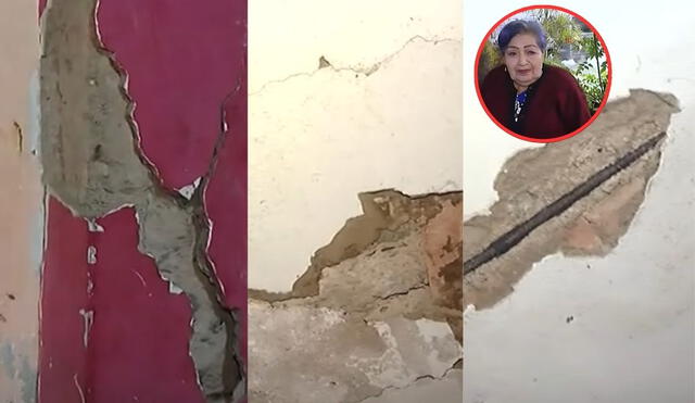 Señora pide ayuda tras rajaduras en su hogar por sismo de 6,1 en Lima y Callao. Foto: Composición LR/Captura de pantalla de YouTube