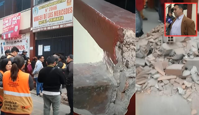 Padres de familia denuncian que estructura de colegio de Comas está a punto de colapsar. Foto: Composición LR/Captura de pantalla de YouTube