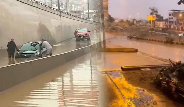 Lluvias intensas en Villa María del Triunfo causan caos vehicular y aniegos Lluvias intensas en Villa María del Triunfo causan caos vehicular y aniegos