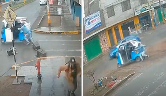 El hombre se subió al vehículo en movimiento para recuperar las bancas de plástico sustraídas por los ladrones. Foto: composición LR/ TikTok/ @orbitatvnoticias El hombre se subió al vehículo en movimiento para recuperar las bancas de plástico sustraídas por los ladrones. Foto: composición LR/ TikTok/ @orbitatvnoticias