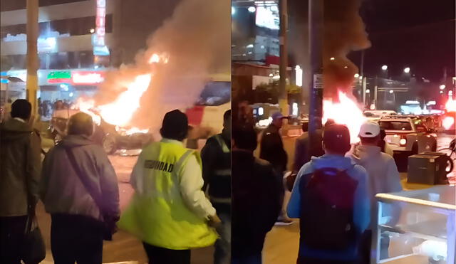 Auto se incendia en al avenida Angamos. Foto. Composición LR/Erwin Valenzuela-URPI LR