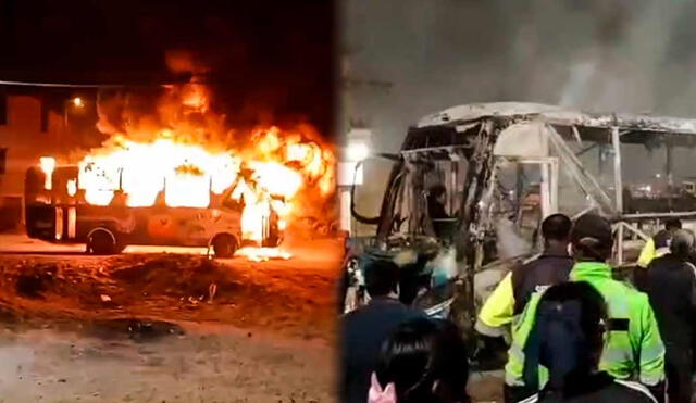 El bus incendiado en Alto Trujillo quedó reducido a cenizas. El bus incendiado en Alto Trujillo quedó reducido a cenizas.