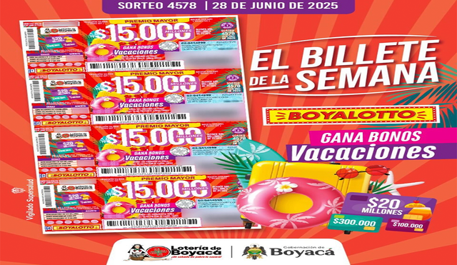 La Lotería de Boyacá regala un premio mayor de 15.000 millones de pesos. Foto: Lotería de Boyacá La Lotería de Boyacá regala un premio mayor de 15.000 millones de pesos. Foto: Lotería de Boyacá