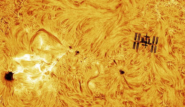 Una llamarada solar y la Estación Espacial Internacional fue capturada en una sola toma. Foto: Andrew McCarthy Una llamarada solar y la Estación Espacial Internacional fue capturada en una sola toma. Foto: Andrew McCarthy