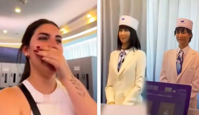 La joven argentina no podia creer que no había personal humano en el hotel. Foto: composición LR/ TikTok / @ac2ality La joven argentina no podia creer que no había personal humano en el hotel. Foto: composición LR/ TikTok / @ac2ality
