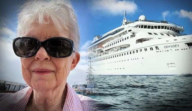 Sharon Lane, de 77 años, disfruta de esta nueva etapa de su vida a bordo del 'Odyssey' el crucero residencial. Foto: Composición LR Sharon Lane, de 77 años, disfruta de esta nueva etapa de su vida a bordo del 'Odyssey' el crucero residencial. Foto: Composición LR
