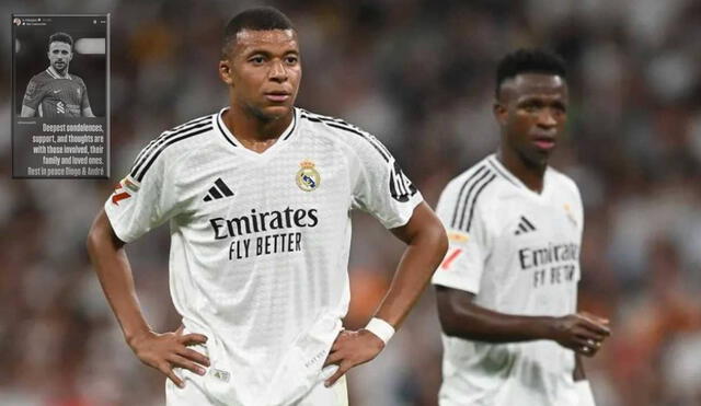 Vinicius Jr y Mbappé quedaron impactados por la muerte de Diogo Jota. Foto: composición Lr/Real Madrid Vinicius Jr y Mbappé quedaron impactados por la muerte de Diogo Jota. Foto: composición Lr/Real Madrid