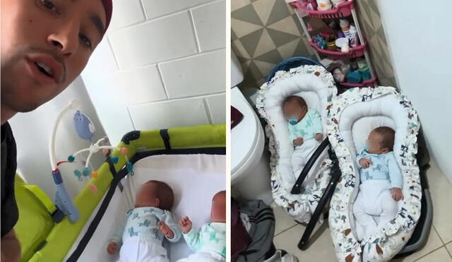 Padre primerizo mostró con ternura y practicidad cómo se las ingenia para ducharse sin descuidar a sus bebés.