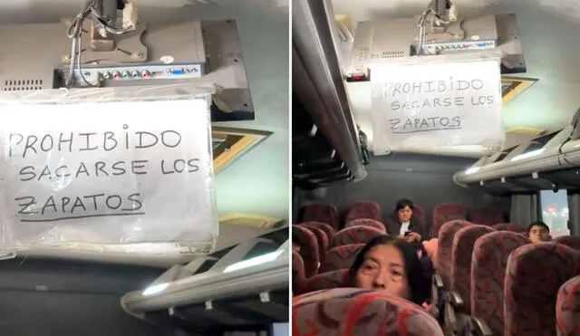 Los pasajeros se sorprendieron al ver el inusual mensaje en uno de los televisores del bus interprovincial. Foto: composición LR/ TikTok/ @yuba0641