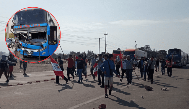 Un bus de la empresa Transviza fue apedreado por mineros artesanales en Nasca tras intentar cruzar por la vía auxiliar. Un bus de la empresa Transviza fue apedreado por mineros artesanales en Nasca tras intentar cruzar por la vía auxiliar.