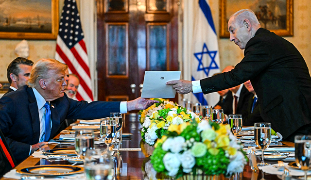 La declaración de Netanyahu tuvo lugar durante una cena oficial en la Casa Blanca con el presidente de Estados Unidos. Foto: AFP. La declaración de Netanyahu tuvo lugar durante una cena oficial en la Casa Blanca con el presidente de Estados Unidos. Foto: AFP.