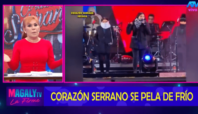 Magaly Medina no toleró que las chicas de Corazón Serrano aparezcan abrigadas en su más reciente concierto. Foto: ATV. Magaly Medina no toleró que las chicas de Corazón Serrano aparezcan abrigadas en su más reciente concierto. Foto: ATV.