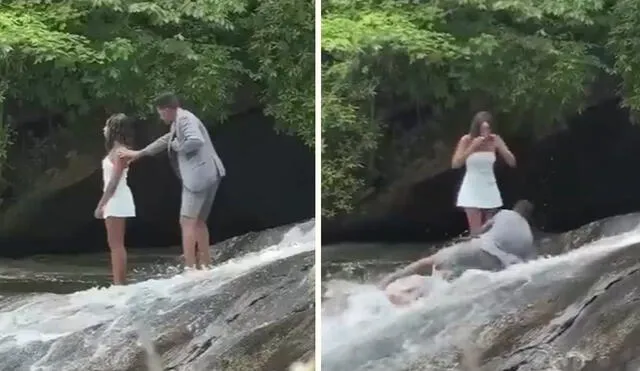 Usuarios critican los riesgos por grabar momentos extremos tras propuesta de matrimonio viral.