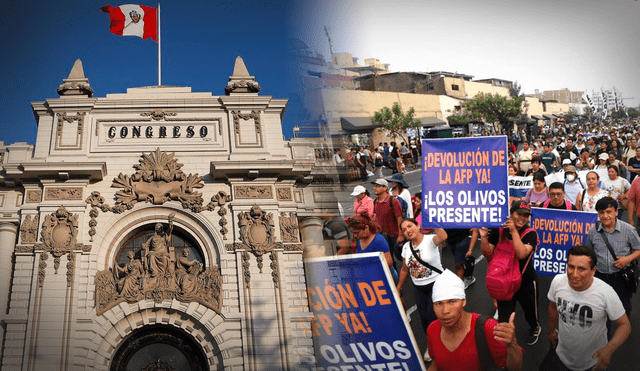 Cientos de afiliados a las AFP podrían volver a salir a protestar si continúa el retraso del Congreso en aprobar el dictamen de ley de retiro AFP. Foto: composición LR/Congreso/Archivo LR