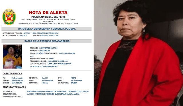Desparece mujer de 55 años con esquizofrenia en Independencia Desparece mujer de 55 años con esquizofrenia en Independencia