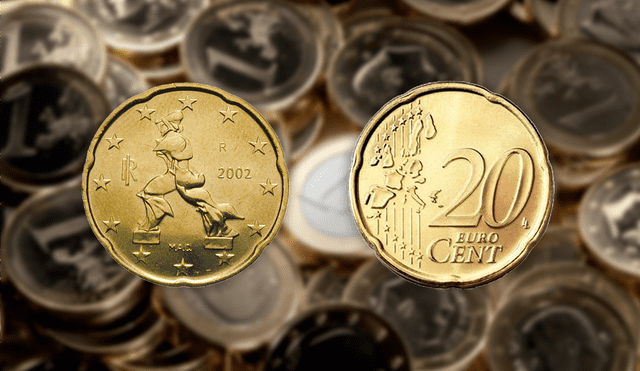 Una moneda de 20 céntimos italiana del año 2002 podría valer hasta 1.500 euros gracias a su diseño artístico y su rareza. Foto: composición LR/Colnect Una moneda de 20 céntimos italiana del año 2002 podría valer hasta 1.500 euros gracias a su diseño artístico y su rareza. Foto: composición LR/Colnect