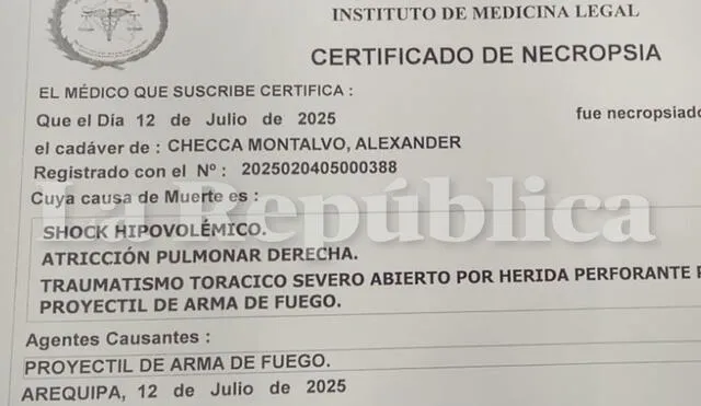 Necropsia confirma muerte de civil por arma de fuego. Foto: Mirelia Quispe - La República