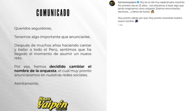 Hermanos Yaipén anunció que se cambiarán de nombre. Foto: Instagram/Hermanos Yaipén. Hermanos Yaipén anunció que se cambiarán de nombre. Foto: Instagram/Hermanos Yaipén.