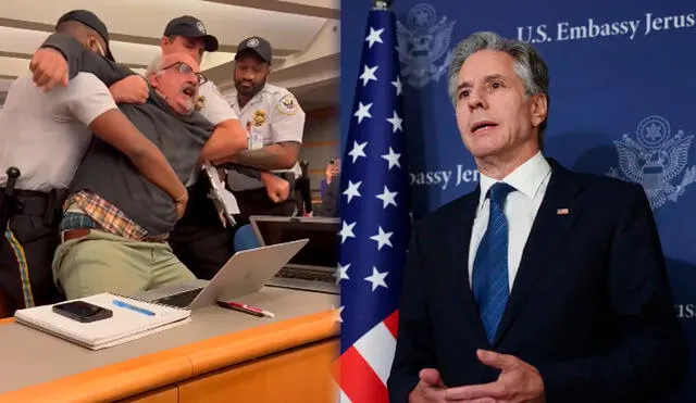 Secretary of State Antony Blinken's final press conference turned chaotic as a reporter was removed after accusing him of delaying a Gaza ceasefire. Photo: LR composition.