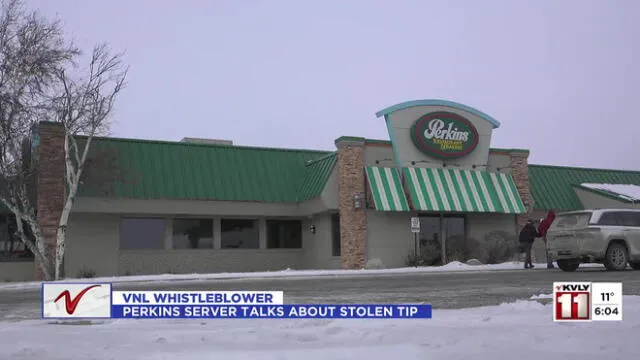 A North Dakota waitress confronted an elderly man caught stealing her tips at a Perkins Restaurant in Fargo. The viral TikTok showcases her bravery and highlights the challenges of low server wages. Photo: Northern News Now.