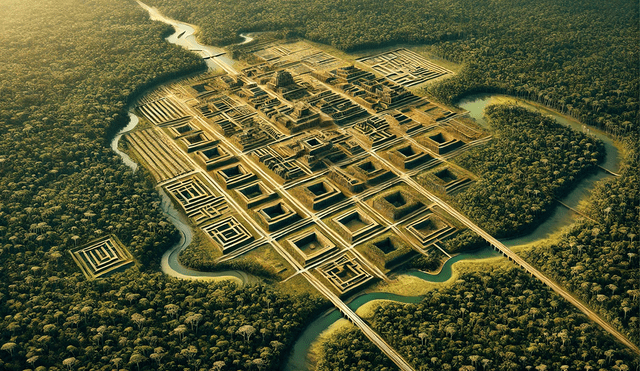 Discover a 2,500-year-old civilization in the Amazon jungle with advanced roads and canals, uncovered through LiDAR technology. Photo: ChatGPT IA