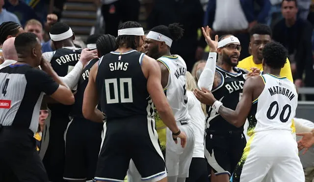 A tense moment between the Bucks and Pacers as players clash after a heated playoff game. Photo: X A tense moment between the Bucks and Pacers as players clash after a heated playoff game. Photo: X