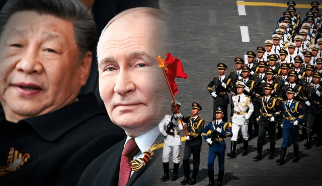 Xi Jinping and Vladimir Putin stand together at Russia’s Victory Day parade. Photo: GLR composition/ BBC Xi Jinping and Vladimir Putin stand together at Russia’s Victory Day parade. Photo: GLR composition/ BBC