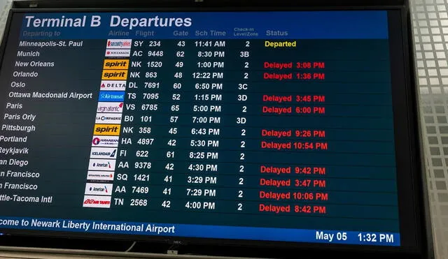 A monitor displays flight delays at Newark International Airport on May 5, 2025, amid ongoing technical issues affecting air travel operations. Photo: X A monitor displays flight delays at Newark International Airport on May 5, 2025, amid ongoing technical issues affecting air travel operations. Photo: X