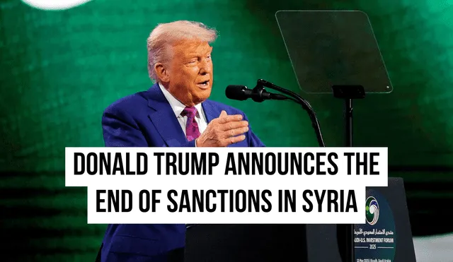 President Donald Trump at the Saudi-US Investment Forum in Riyadh on May 13, 2025, where he announced plans to lift sanctions on Syria. Photo: GLR composition/ CNN President Donald Trump at the Saudi-US Investment Forum in Riyadh on May 13, 2025, where he announced plans to lift sanctions on Syria. Photo: GLR composition/ CNN