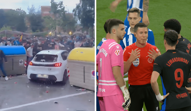 Thirteen people were injured in the attack before the match between Espanyol and Barcelona; fans protested inside the stadium. Photo: GLR Composition/MARCA Thirteen people were injured in the attack before the match between Espanyol and Barcelona; fans protested inside the stadium. Photo: GLR Composition/MARCA