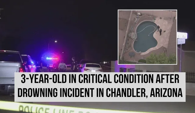 Emergency responders provide aid after a toddler was pulled unconscious from a backyard pool in Chandler, Arizona. Photo: GLR composition/ Fox News 10 Phoenix Emergency responders provide aid after a toddler was pulled unconscious from a backyard pool in Chandler, Arizona. Photo: GLR composition/ Fox News 10 Phoenix
