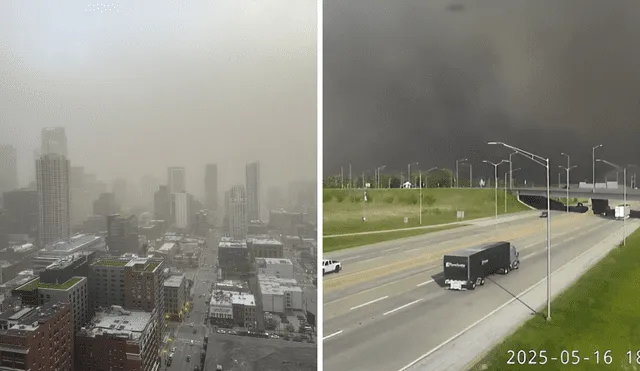 Dust storm warning in Illinois and Indiana produce zero visibility and road closures. Photo: GLR Composition/ABC7 Chicago/Brandon Koretz - X Dust storm warning in Illinois and Indiana produce zero visibility and road closures. Photo: GLR Composition/ABC7 Chicago/Brandon Koretz - X