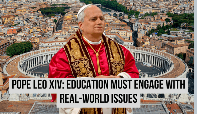 Pope Leo XIV delivers a message to university leaders gathered at the Pontifical Catholic University of Rio de Janeiro. Photo: GLR composition/ Andreas SOLARO / AFP & Vatican Tickets Pope Leo XIV delivers a message to university leaders gathered at the Pontifical Catholic University of Rio de Janeiro. Photo: GLR composition/ Andreas SOLARO / AFP & Vatican Tickets