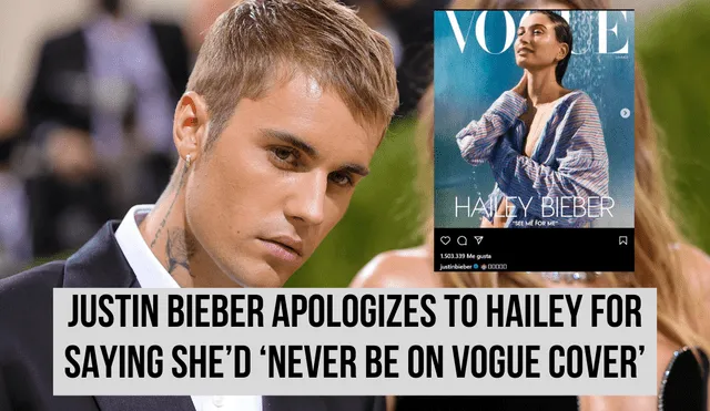 Justin Bieber apologizes to Hailey Bieber for saying she’d “never be on the cover of Vogue.” Photo: GLR composition/ USA Today & @justinbeiber. Justin Bieber apologizes to Hailey Bieber for saying she’d “never be on the cover of Vogue.” Photo: GLR composition/ USA Today & @justinbeiber.