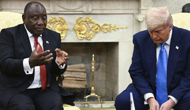 Donald Trump and Cyril Ramaphosa were meeting on the White House in a TV broadcast meeting. Photo: AFP News Donald Trump and Cyril Ramaphosa were meeting on the White House in a TV broadcast meeting. Photo: AFP News