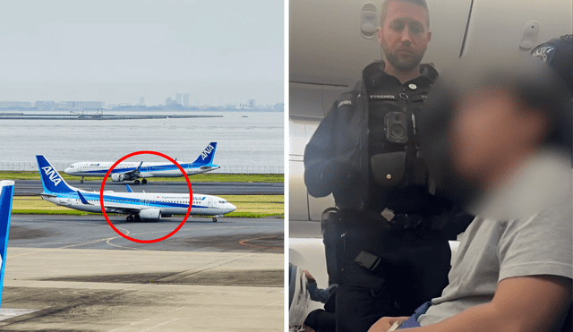 A flight from Japan to the United States had to be interrupted with an emergency landing by a passenger trying to open the exit door. Photo: GLR Composition/NBC News/Fox Business