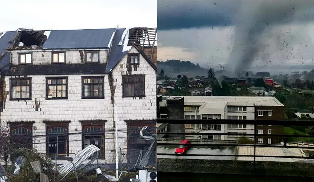 A rare tornado hit Puerto Varas, Chile, tearing off roofs, blocking streets, and causing widespread damage across the city. Photo: GLR News Composition/ AFP/ X A rare tornado hit Puerto Varas, Chile, tearing off roofs, blocking streets, and causing widespread damage across the city. Photo: GLR News Composition/ AFP/ X